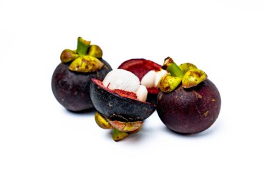 Mangosteen fruit isolated on white background. Mangosteen is known as a fruit that has very high levels of antioxidants. Garcinia mangostana clipart