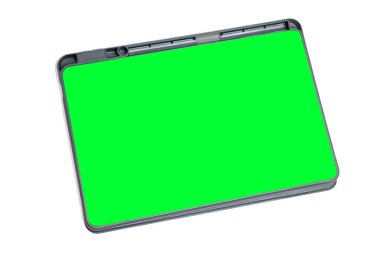 Beyaz arkaplanda yeşil ekran tableti
