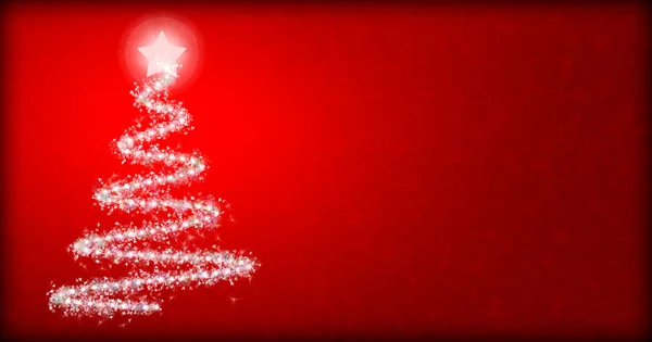 光モミの木と赤の背景を持つクリスマスの背景 — ストック写真