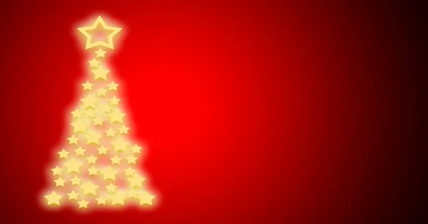 Roter Hintergrund Mit Beleuchtetem Goldenen Weihnachtsbaum — Stockfoto