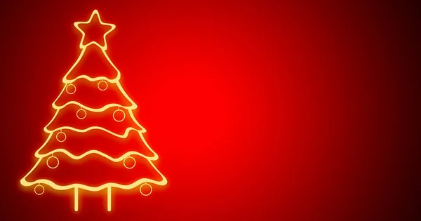 Fundo Vermelho Com Árvore Natal Dourada Iluminada — Fotografia de Stock