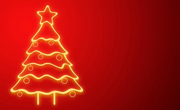 Červené Pozadí Osvětleným Zlatým Vánoční Stromeček — Stock fotografie
