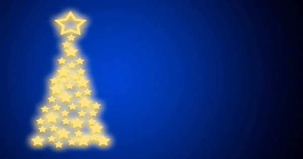 蓝色背景 有明亮的金色圣诞树 — 图库照片