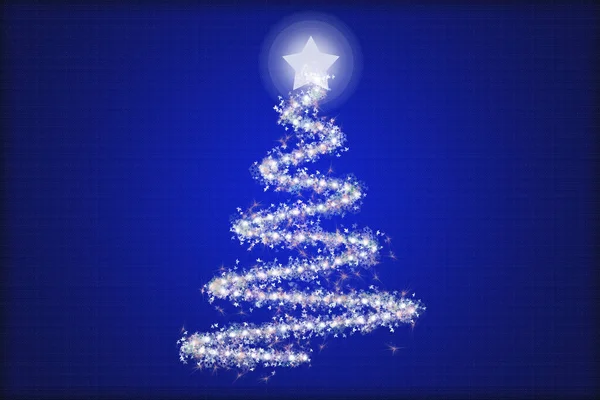ライトアップされたクリスマスツリーと青のクリスマスの背景 — ストック写真