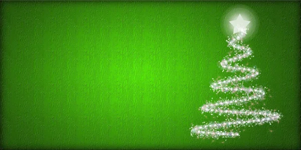 Zielone Boże Narodzenie Tło Oświetloną Choinką — Zdjęcie stockowe