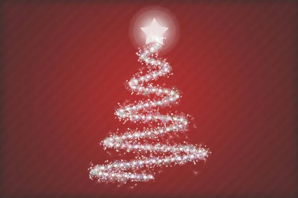 ライトアップされたクリスマスツリーと赤いクリスマスの背景 — ストック写真
