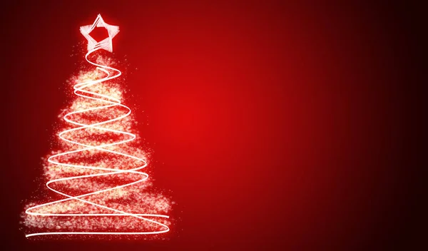 Rode Kerst Achtergrond Met Verlichte Kerstboom — Stockfoto
