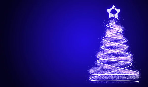 Aydınlatılmış Noel Ağacı Ile Mavi Noel Arkaplanı — Stok fotoğraf