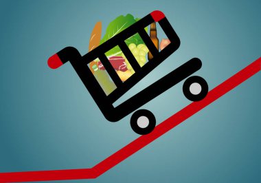 Yiyecek dolu alışveriş arabası enflasyon maliyetini yükseltiyor. Enflasyon