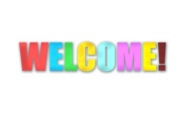 Welcome multicolor text on white background.