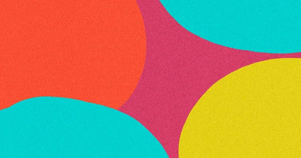 Rough paper background with blue, red, orange and yellow circles.