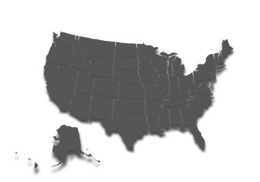 Gray map of the united states of america on transparent background.