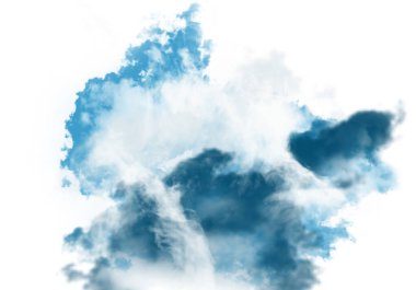Cloud shaped blue ink blot on transparent background.