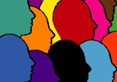Background with silhouettes of people's faces in different colors