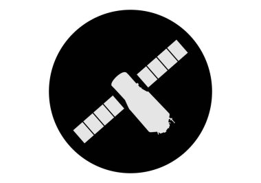 Satellite icon in gray on black circle