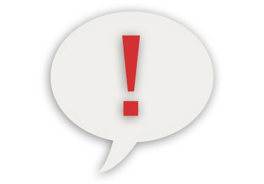 Red exclamation speech bubble on transparent background.