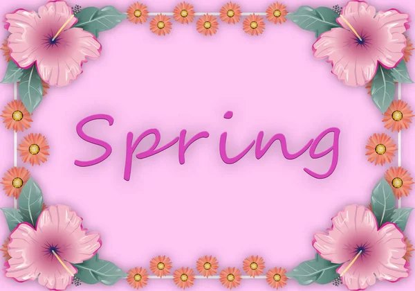 Rózsaszín Háttér Keret Tavaszi Virágok — Stock Fotó