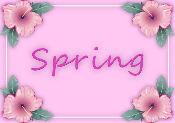 Rosa Hintergrund Mit Rahmen Von Frühlingsblumen — Stockfoto