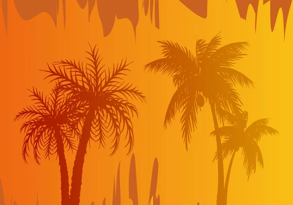 Yazın Sahilde Palmiye Ağaçlarının Silueti — Stok Vektör