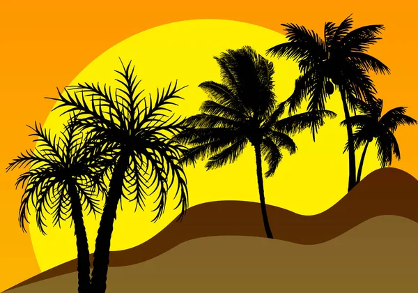 Σιλουέτα Φοίνικες Στην Ακτή Καλοκαίρι — Διανυσματικό Αρχείο