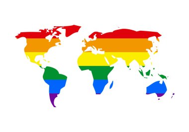Beyaz arkaplanda lgbtiq + bayrağı olan dünya haritası.