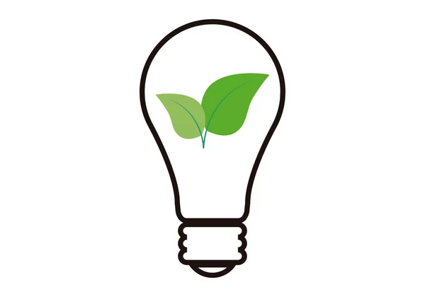Ícone Lâmpada Com Folhas Verdes Interior Para Energia Renovável — Vetor de Stock