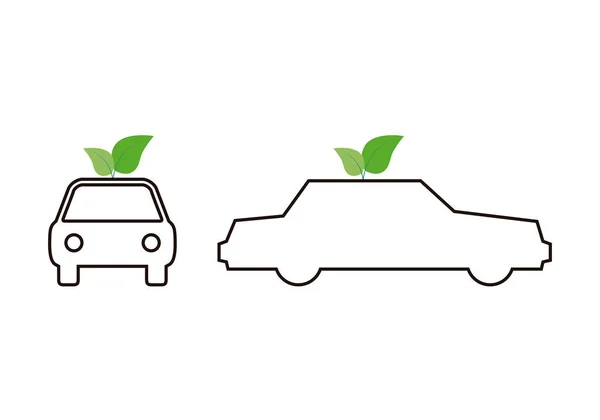 Ikona Samochodu Zielonymi Liśćmi Eko — Wektor stockowy