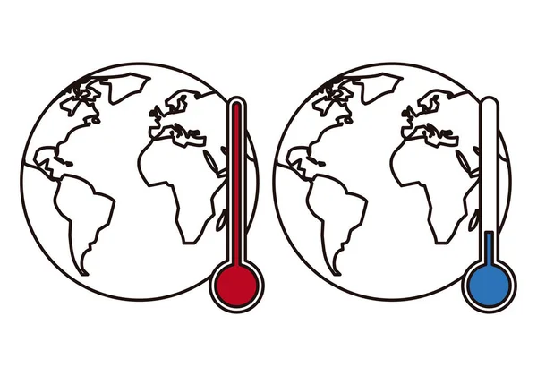 高温と低温の温度計を備えた地球惑星のアイコン — ストックベクタ