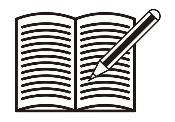 鉛筆付きの本の黒いアイコン — ストックベクタ