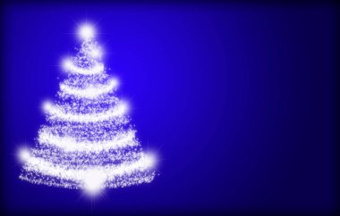 Kırmızı Noel ağacıyla mavi arkaplan selamlanıyor.