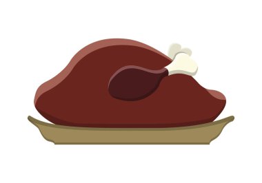 Beyaz arka planda, sarı tabakta kızarmış hindi..