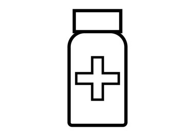 Beyaz arka planda uyuşturucu şişelerinin siyah simgesi.