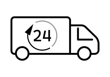 24 saat içinde siyah kamyon nakliye simgesi.