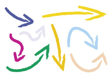 Çok renkli yollarla yapılmış ok simgelerinin sayfası.