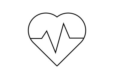 Beyaz arkaplanda nabzı atan siyah kalp simgesi.