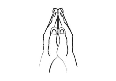 Beyaz arkaplanda dua eden eller siyah simge.