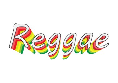 Beyaz arkaplanda çok renkli Reggae başlığı.