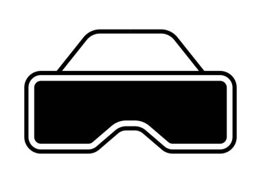 Beyaz arkaplanda siyah sanal gerçeklik gözlüğü simgesi.