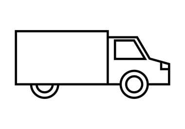 Beyaz arkaplanda siyah bir kamyon simgesi.