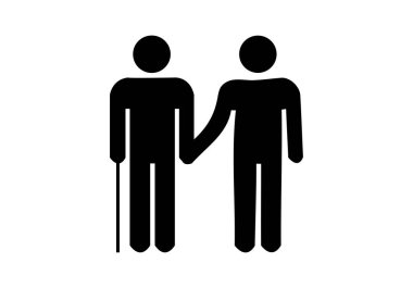 Yaşlıların yardım edildiği siyah simge.