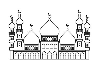 Siyah çizgilerle çizilmiş bir cami..