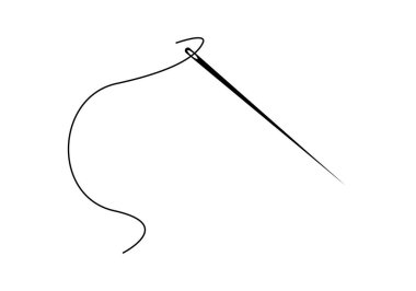 Beyaz arkaplanda siyah iplikli iğne.