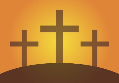 Gün batımında ya da şafakta bir dağda üç haç.