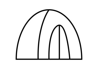 Beyaz arkaplanda siyah kamp çadırı simgesi.