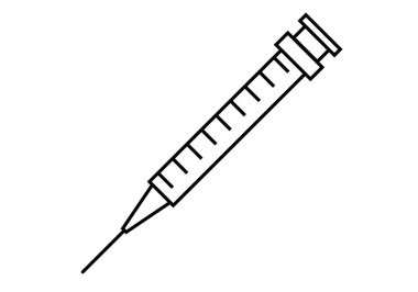 Beyaz arkaplanda siyah enjeksiyon simgesi.