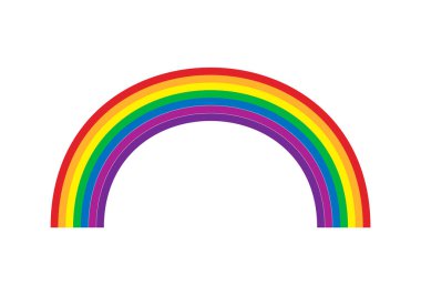 Beyaz arkaplanda çok renkli yarım ark gökkuşağı.