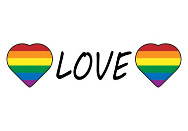 Aşk başlığı Igbtiq gurur bayrağı taşıyan kalpler.