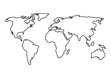Beyaz arkaplanda dünyanın siyah haritası.