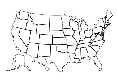 Beyaz arka planda Amerika Birleşik Devletleri 'nin kara haritası.