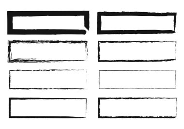Farklı fırça darbeleriyle yapılmış siyah dikdörtgen simgeleri..